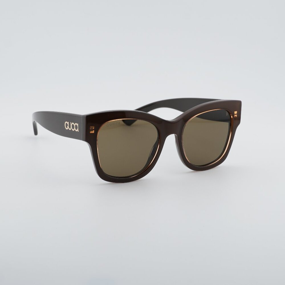 Gucci GG1789S 004 Sunglasses Peach/Brown Square Frame, Brown Lenses